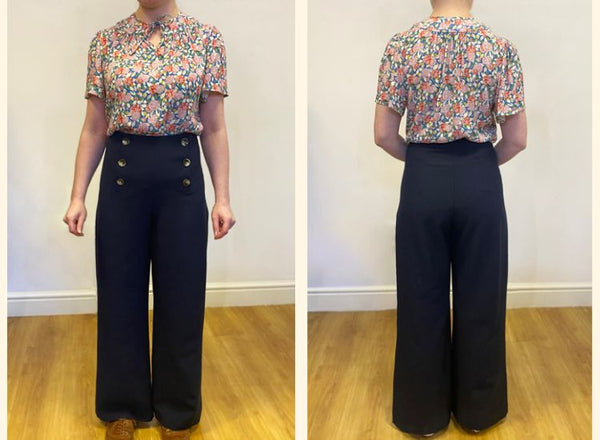 Vintage High Waisted Wide Leg Navy Trousers