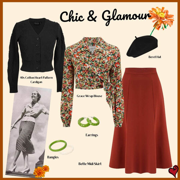 Vintage Inspired Midi Skirt Autumn Outfit | 1930s and 40s style