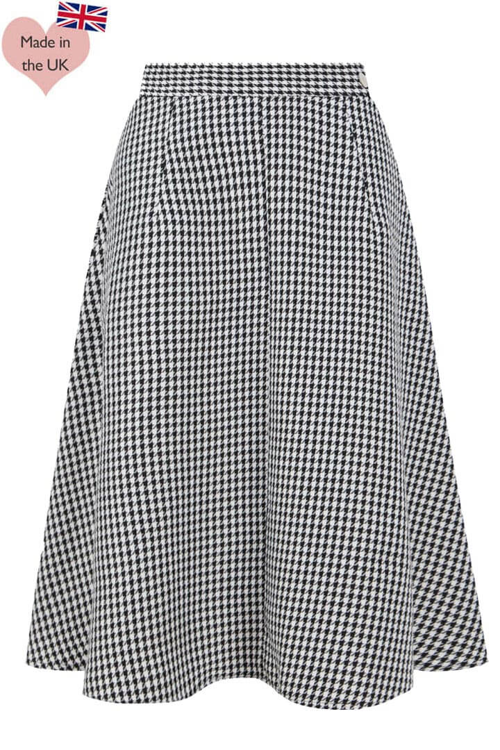 Retro Black and White Dogtooth Knee-length Swing Skirt | 1940s and ...