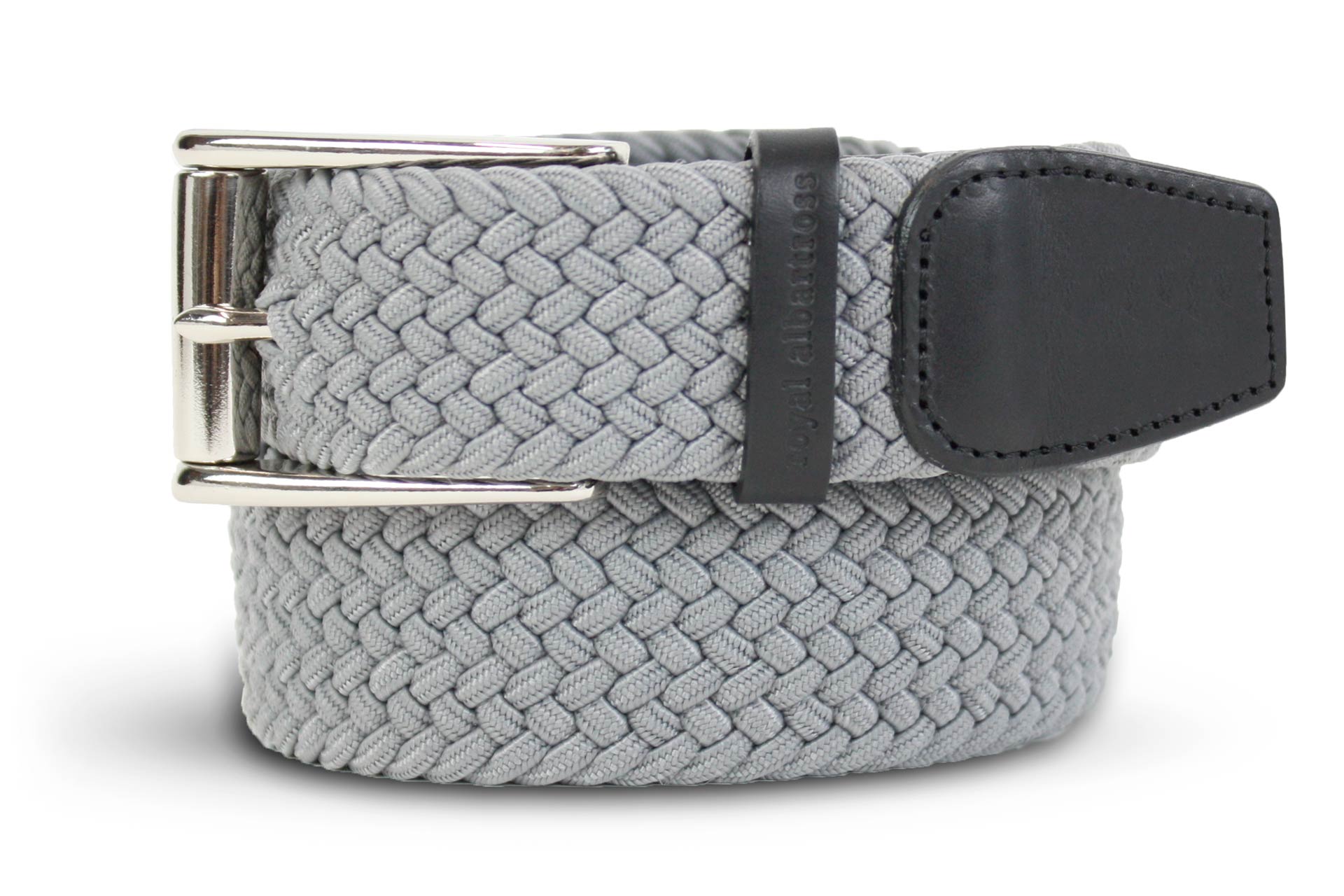 Men's Woven Leather Belt, Gray/Blue Golf Webbing