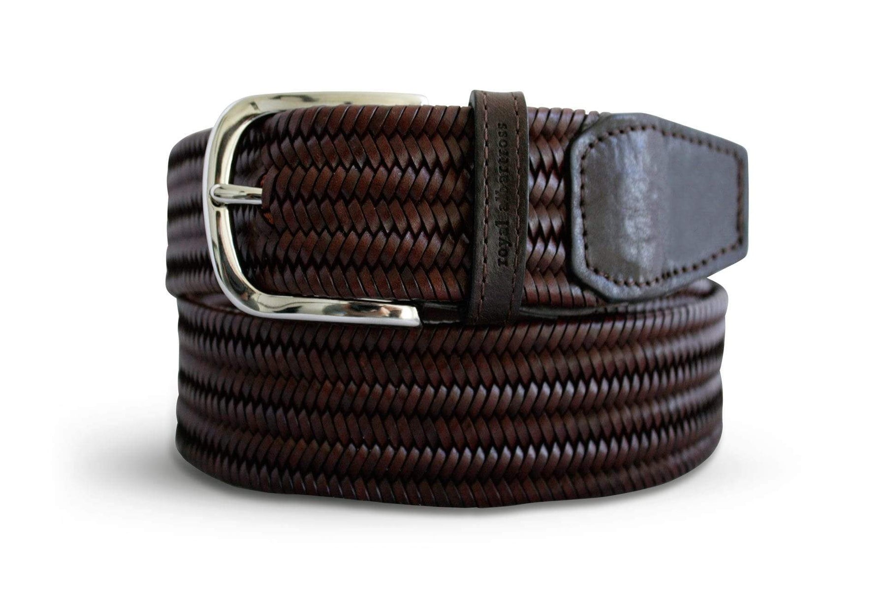 mens brown leather woven belt