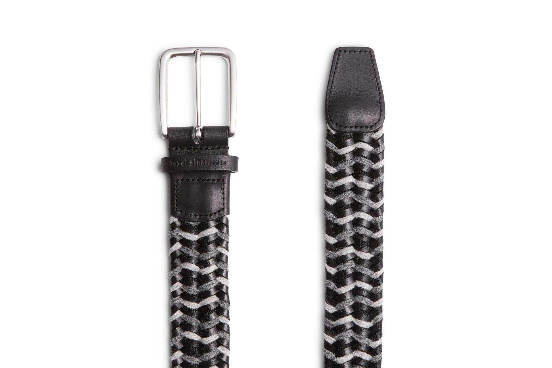 Men's Woven Leather Belt, Gray/Black Golf Webbing