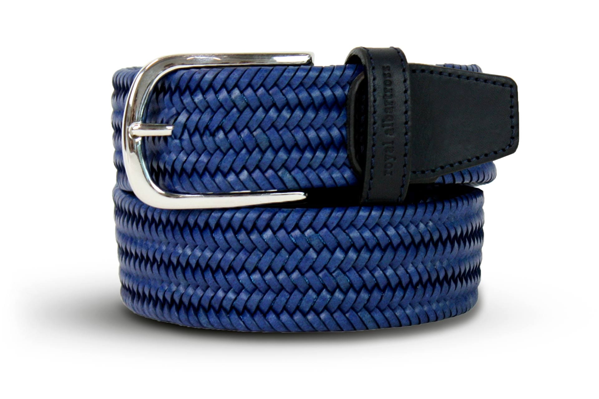 Brooks Brothers Men's Woven Braided Belt Royal Blue Brown Leather