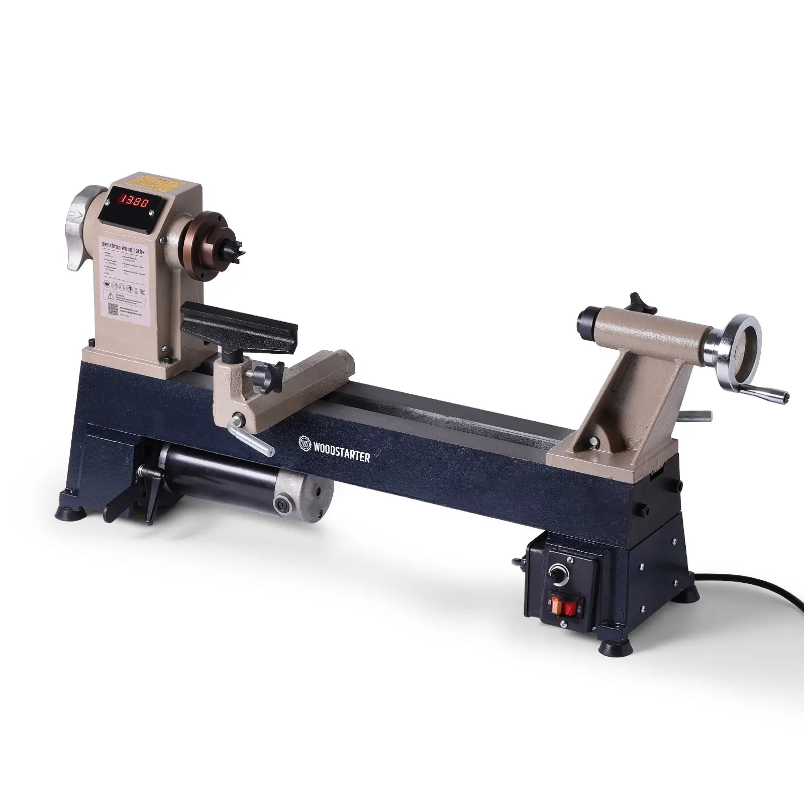 1 HP Variable Speed Benchtop Wood Turning Lathe (650 - 3800 RPM) - 12" x 18" with Dual-Function and Extension Ports for Sander/Grinder/Rotary Kit