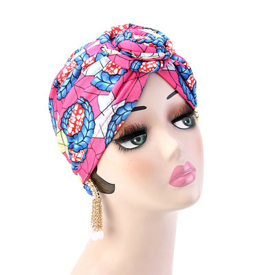 Lottie Cotton Turban Basic African style Hat Cancer Chemo Caps Beanies Muslim Turbante Hijab Bandanna Hair accessories Headwrap Pink