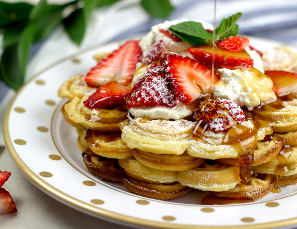 Q Squared Recipes Strawberry Waffles on Moonbeam Gold