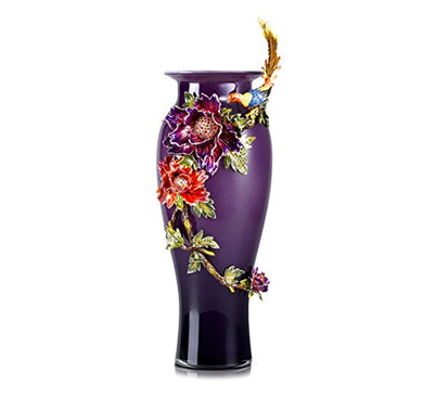 RORO Wedding Gift, Jeweled Bohemia Crystal Parrot Purple Vase with Swarovski