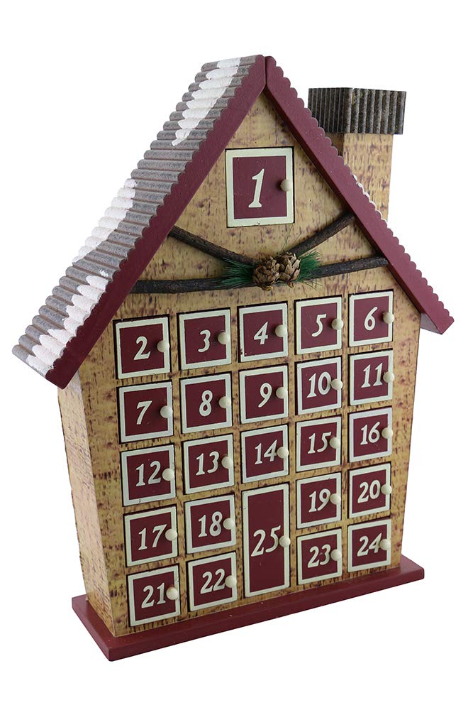 (D) Handcrafted Christmas Decor Log Cabin Advent Calendar 15x12 Inch