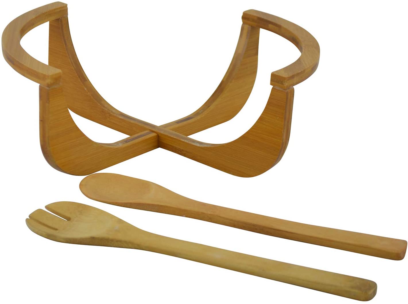 D Salad Bowl With Tongs Wood Salad Set With Bamboo Holder And 2 Ser 6717