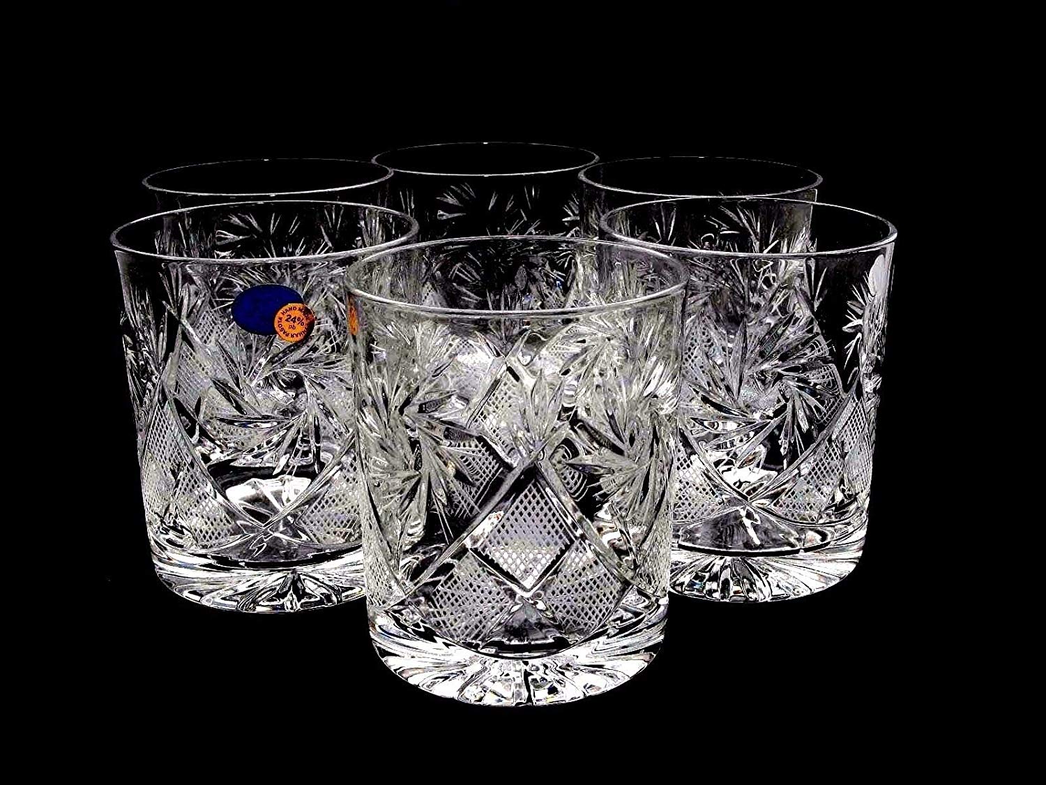 Russian Cut Crystal Scotch Whiskey Vodka Rocks Glasses Old Fashioned V