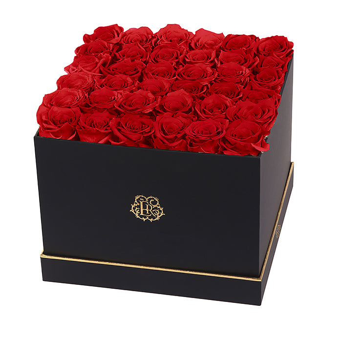 (D) Luxury Long Lasting Roses in a Black Box, Preserved Flowers 10''