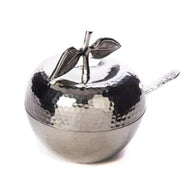 (D) Judaica Honey Dish Stainless Steel Hammered Apple with Spoon 5''