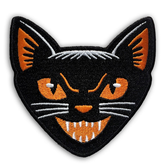 Black cat embroidered patch vintage retro style Halloween