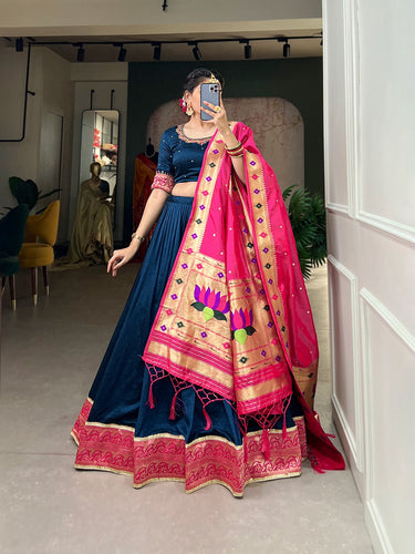 Printed Wedding Wear Navy Blue Banarasi Silk Lehenga Choli Set at Rs 600 in  Amreli