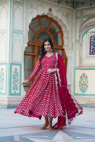 Pink Faux Blooming Gown with Dupatta Featuring Attractive Em