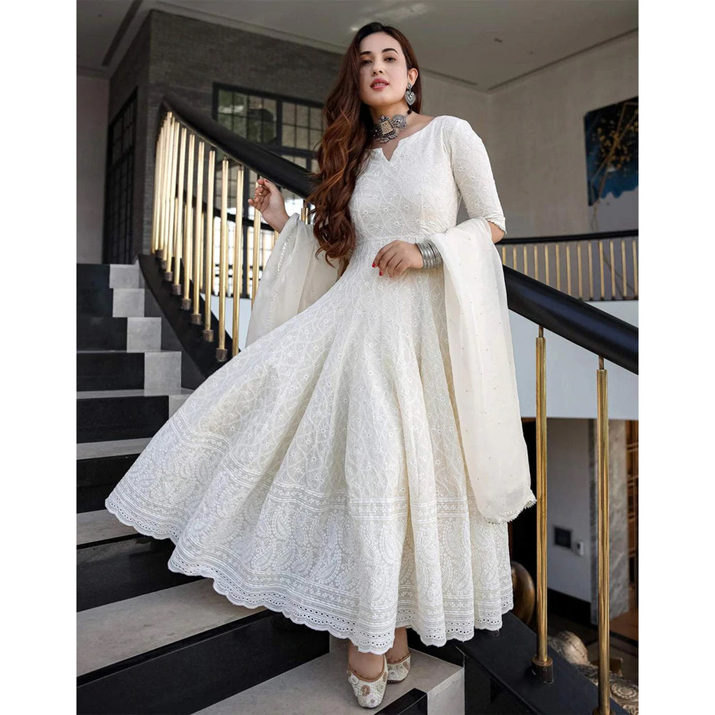 Milky White Designer Indian Anarkali Gown Buy Online Clothsv