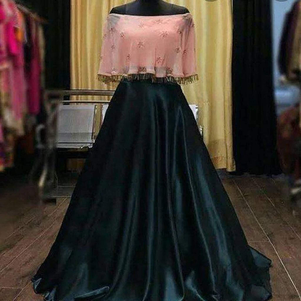 Peach Crop Top Lehenga in Silk and Satin - Clothsvilla.com