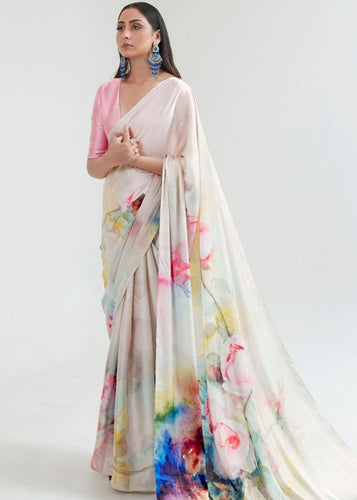 Japan Satin Silk Saree With Floral Print at Rs 1549, Mumbai