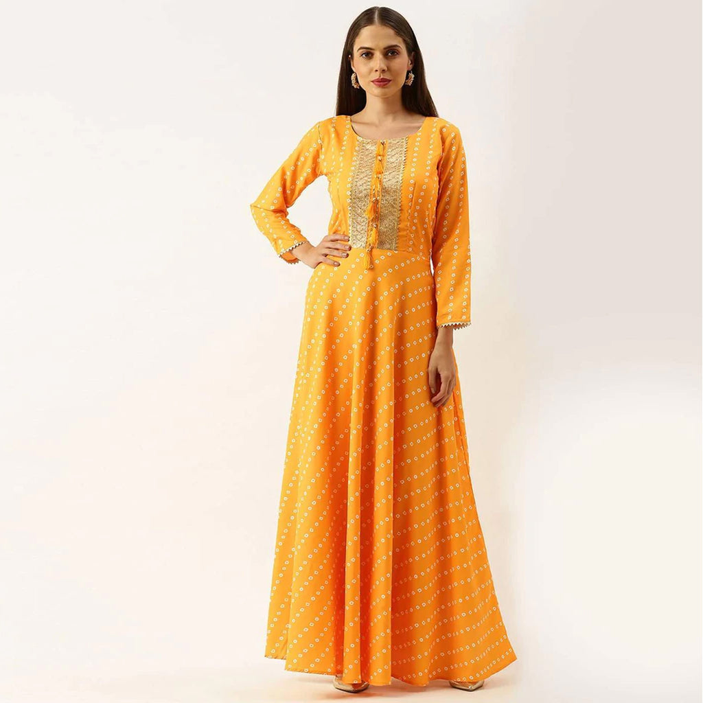Yellow Color Heavy maslin Gown - Buy Now On Clothsvilla.com