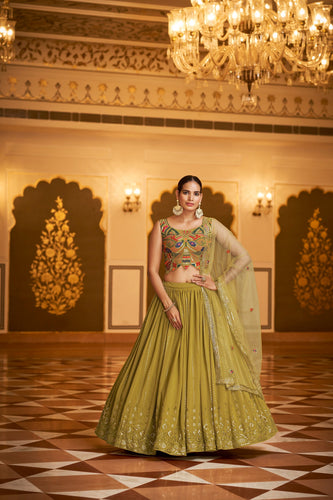 Buy Green Silk Embroidered and Hand Work Readymade Lehenga Choli Online :  272437 