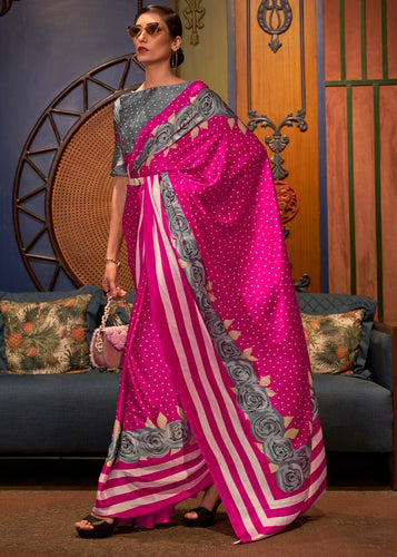 Buy Jaanvi fashion Women's Floral Printed Crepe Silk Saree with Unstitched  Blouse(Studio-Crepe-Pink) Online at desertcartUAE