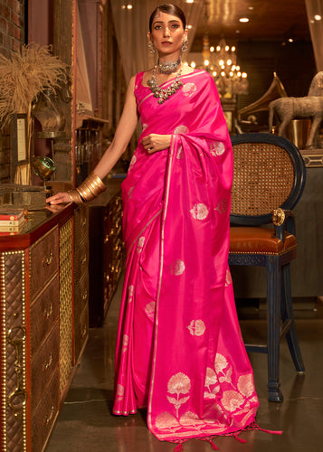 Mauvelous Pink Copper Zari Woven Designer Silk Saree - Cloth