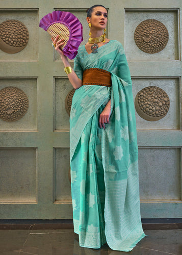 Party-wear-turquoise-Blue-Gold-color-saree