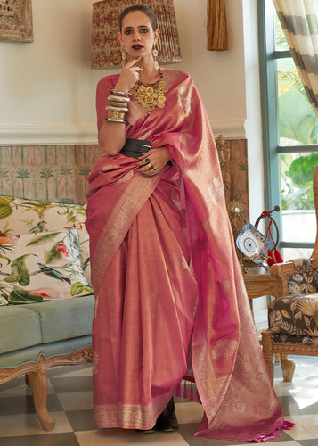 Buy Pink Zari Tissue Silk Saree, HLHH004/HLO1