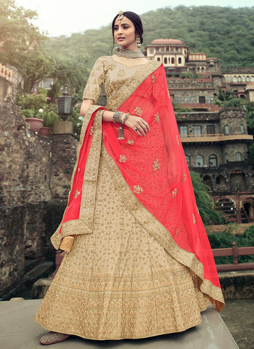 Seductive Dusky Beige Sequins embroidered net fabric lehenga choli for  bride - MEGHALYA - 3378920