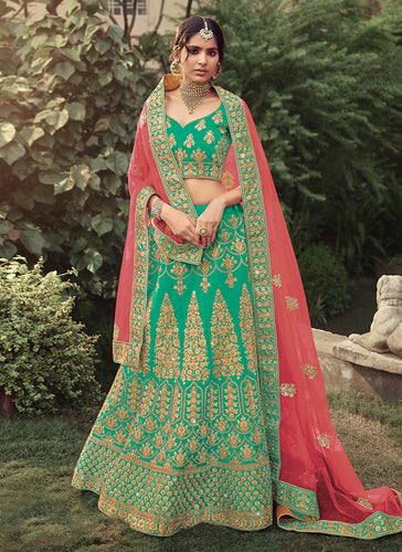 Sea Green Georgette Sequins Embroidery Semi-Stitched Lehenga-5791-SEAGREEN  – Mohi fashion