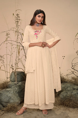 Readymade Chikankari Embroidered White Palazzo Suit Latest 4040SL12