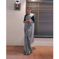 Readymade Striped Saree Black And White