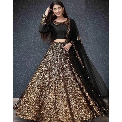 Gold & Black Embroidered Lehenga Set Design by Ranian at Pernia's Pop Up  Shop 2024