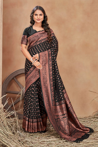 Black Color Weaving Zari Work Rangoli Silk Gown Dress