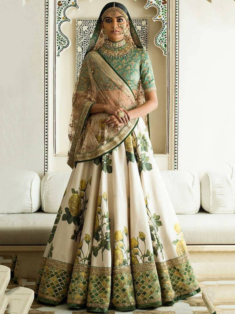 Rose Florals Printed Designer Lehengas with Heavily Embroide