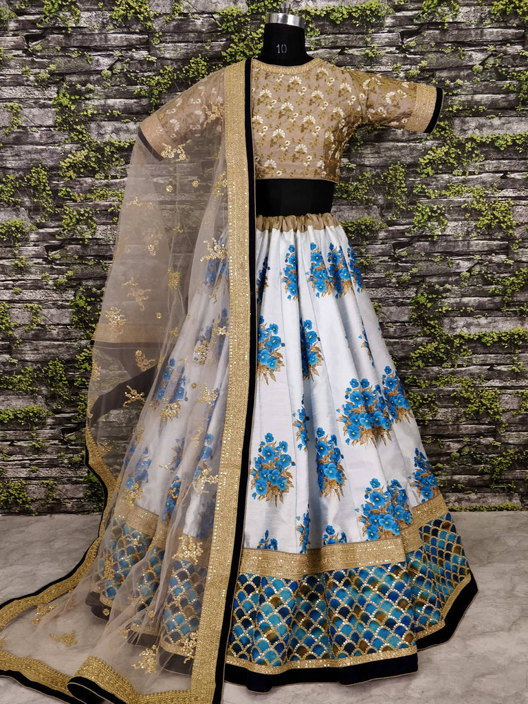 Botanical Flower Butta Printed Lehenga with Heavily Embroide