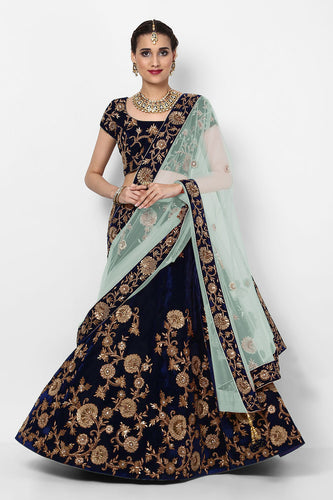 Buy Rama Green Velvet Embroidered N Sequins Umbrella Lehenga Party Wear  Online at Best Price | Cbazaar