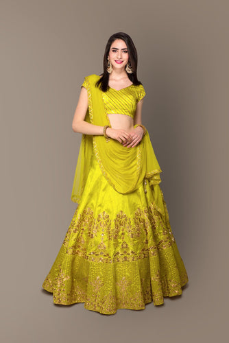 Buy Pista Green Color Silk Fabric Party Wear Lehenga Choli Online -  LEHV2939