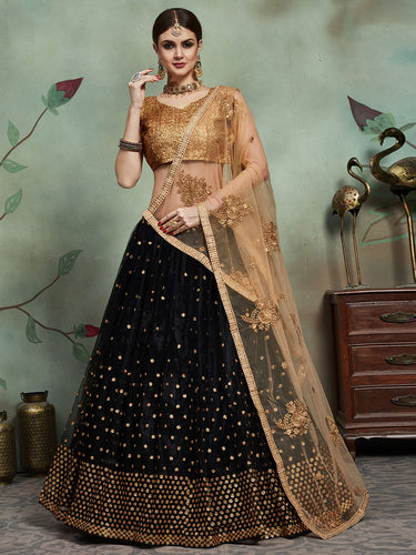 Women's Black And Golden Daman Lehenga - Label Shaurya Sanadhya | Black and  gold lehenga, Lehenga designs simple, Designer lehenga choli