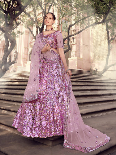 Pink Thread Work Net Party Wear Lehenga Suit - Clothsvilla