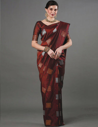 Designer Maroon Silk Readymade Saree with Handwork Blouse