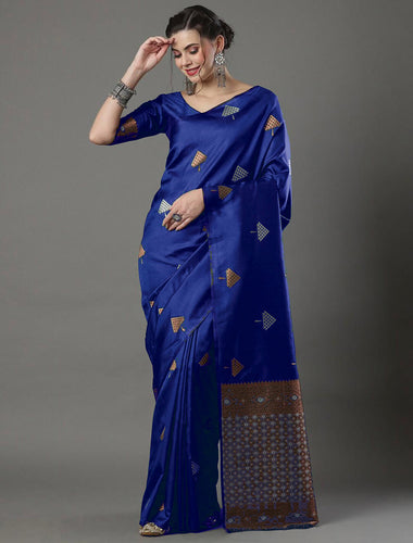 Navy Blue Saree in Soft Silk for wedding