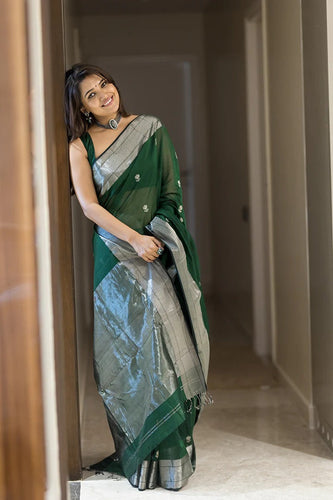 Green Saree in Paithani Silk for Women