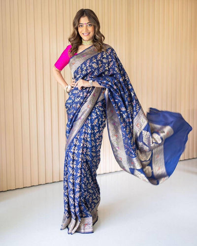 Delightful Blue Soft Banarasi Silk Saree With Prettiest Blou