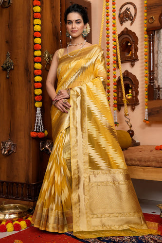 Light Yellow Organza Silk Saree With Floral Work Border - Monastoor- Indian  ethnical dress collections with more than 1500+ fashionable indian  traditional dresses and ethnical jewelleries.