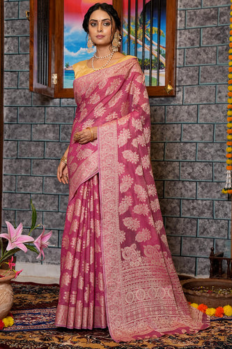 Dark Rose Colour Dola Silk Zari Boarder with Work Blouce – Rajwadi Fashion  Store