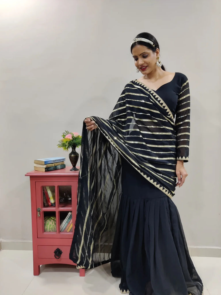 Black Lehenga Saree in Georgette With Sequence Work