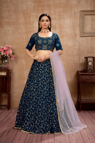 Divas Fashion Embroidered Sky Blue Wedding Lehenga Choli LLCV110166