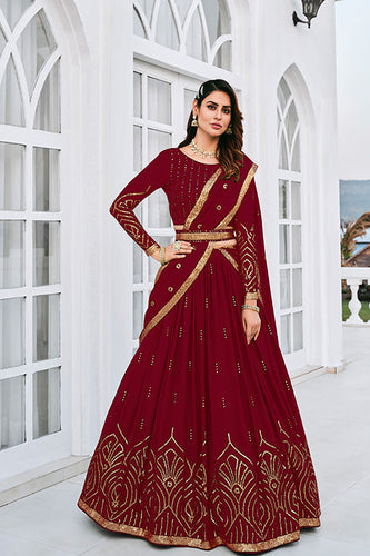 Maroon Lehenga Choli Thread embroidered with stone pasting A