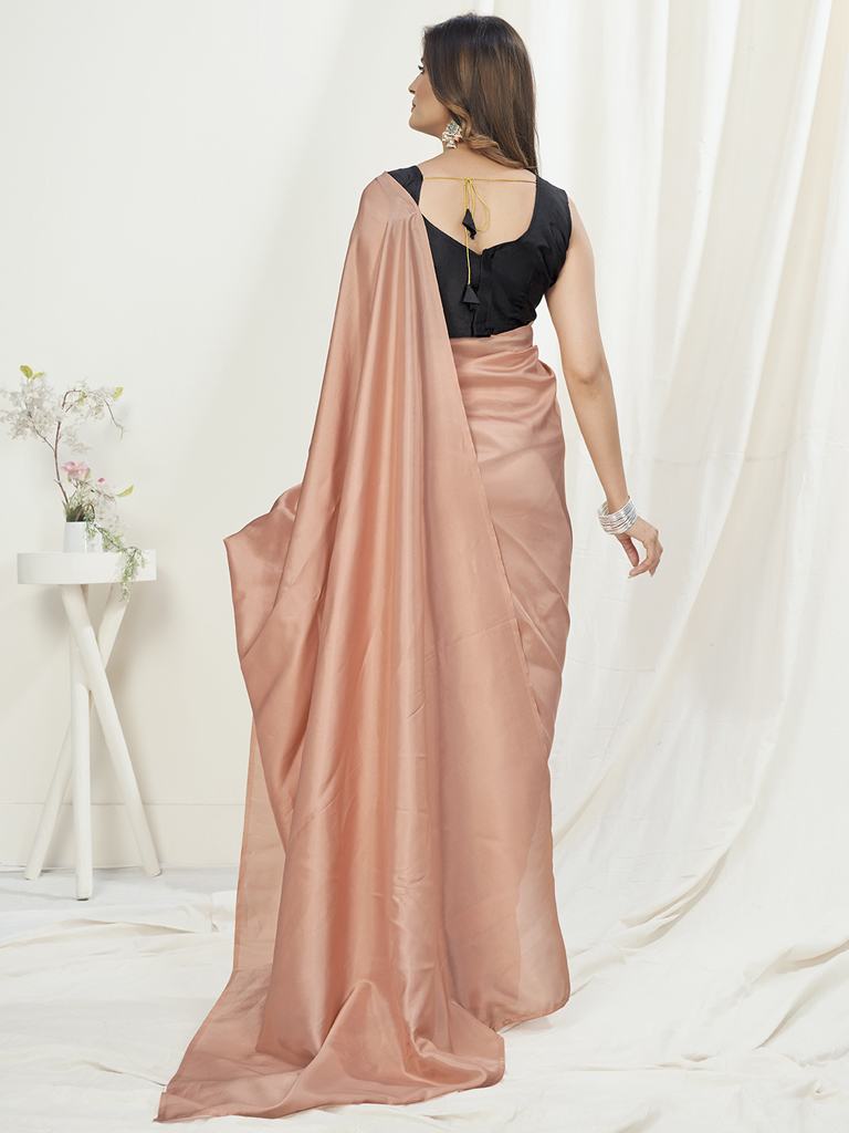 Flamingo Pink Ready to Wear One Minute Saree In Satin Silk
